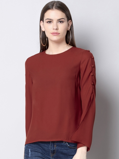

FabAlley Women Rust Brown Solid A-Line Top, Maroon