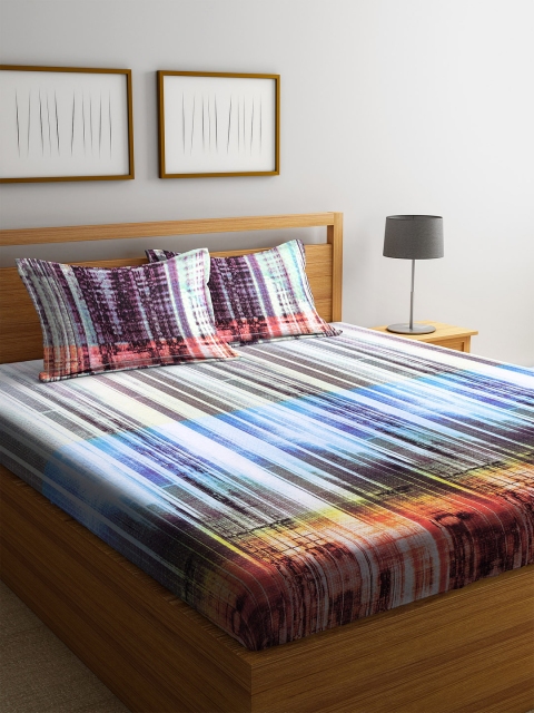 

BOMBAY DYEING Multicoloured Abstract 110 TC Cotton 1 King Bedsheet with 2 Pillow Covers, Multi