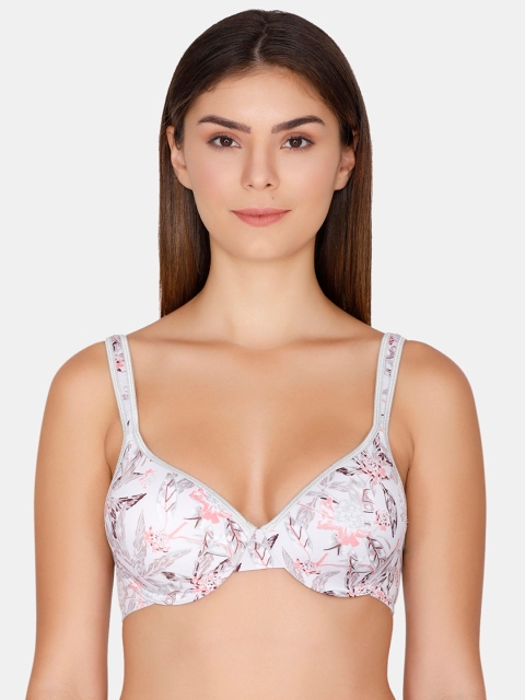 White Printed Underwired Lightly Padded T-shirt Bra ZI103NFASHJDAST
