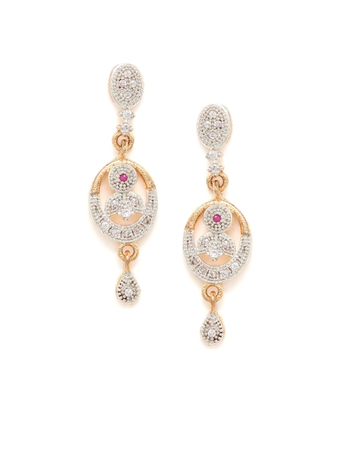 

ZeroKaata Gold-Plated & White Contemporary Handcrafted Drop Earrings