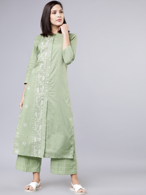 

Vishudh Women Green Printed Straight Kurta