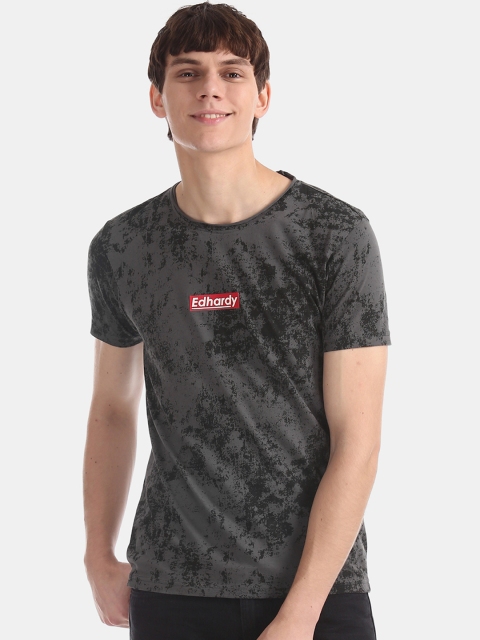 

Ed Hardy Men Grey Printed Round Neck T-shirt