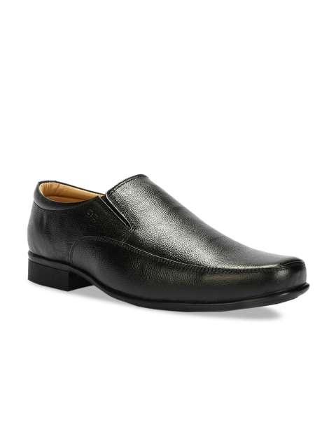 

Peter England Men Black Textured Formal Leather Slip-Ons