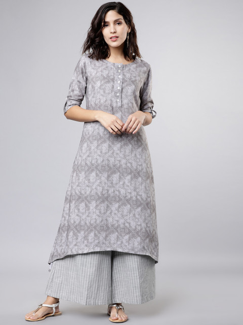 

Vishudh Women Grey Printed A-Line Kurta
