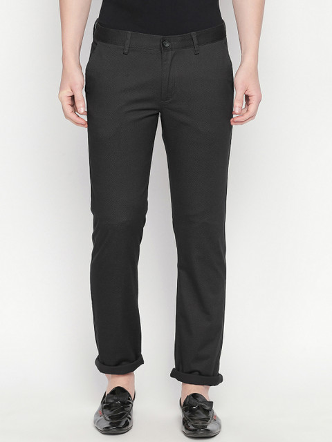 

Basics Men Black Tapered Fit Self Design Regular Trousers