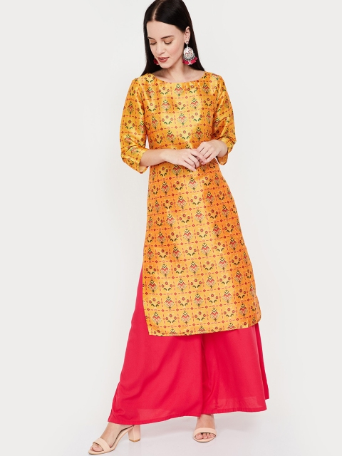 

Melange by Lifestyle Women Yellow Printed Straight Kurta