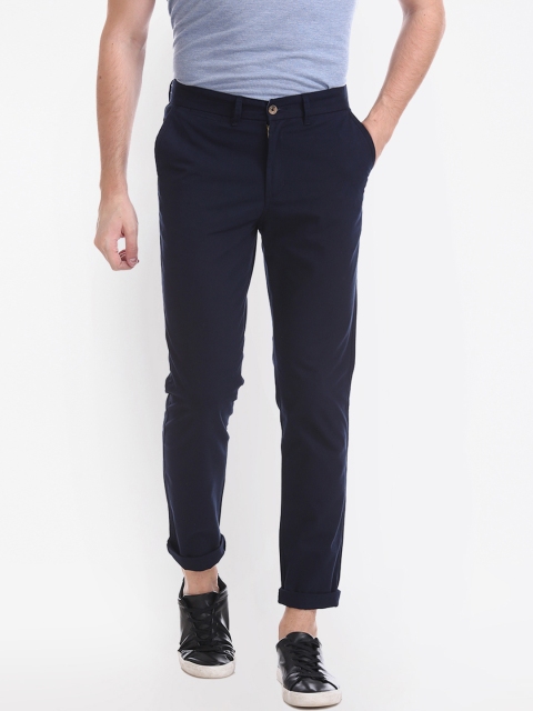 

RUF & TUF Men Navy Blue Slim Fit Solid Regular Trousers