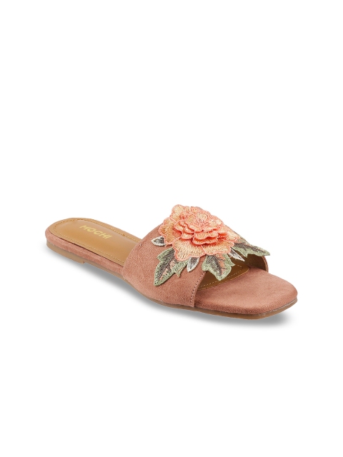 

Mochi Women Peach-Coloured Woven Design Open Toe Flats