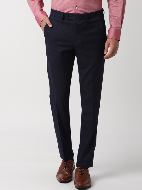 

Peter England Men Navy Blue Slim Fit Printed Formal Trousers