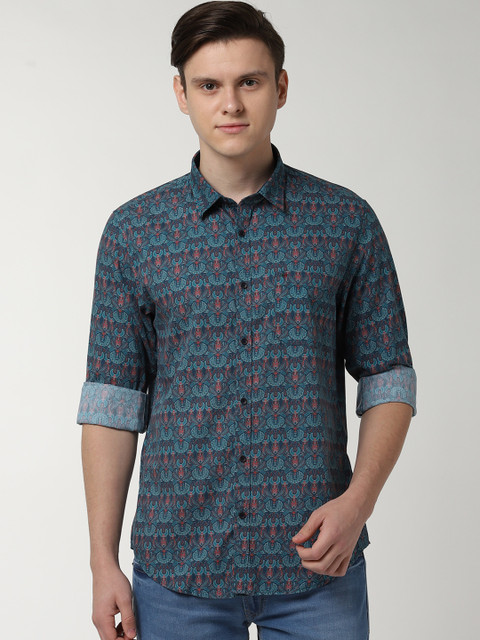 

Peter England Casuals Men Blue & Red Slim Fit Printed Casual Shirt