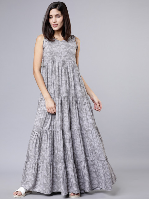 

Vishudh Women Grey Tiered Maxi Dress
