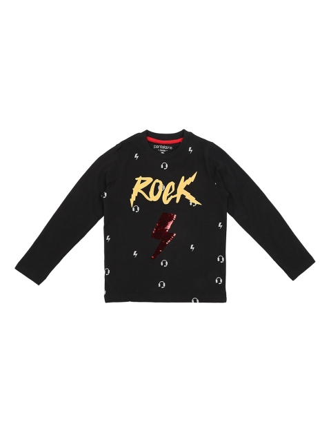 

Pantaloons Junior Boys Black Printed Round Neck Pure Cotton T-shirt