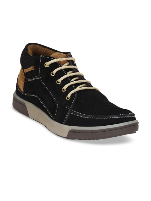 

Get Glamr Men Black Solid Suede High-Top Flat Boots