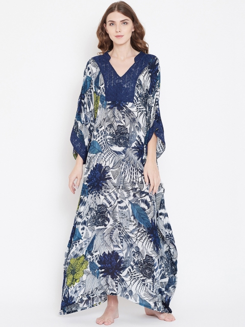 

The Kaftan Company Navy Blue & White Printed Kaftan Maxi Nightdress LW_VS_MIRANDA03