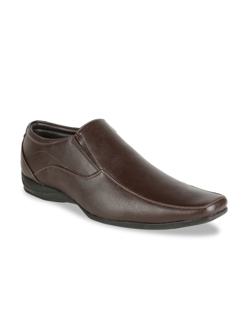 

Peter England Men Brown Textured Formal Slip-Ons