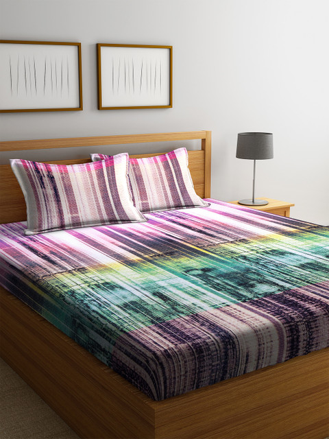 

BOMBAY DYEING Multicoloured Abstract 110 TC Cotton 1 King Bedsheet with 2 Pillow Covers, Multi