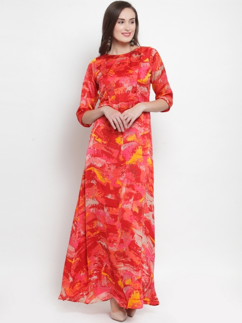

Aujjessa Women Coral Printed Maxi Dress