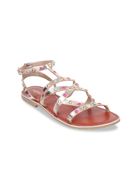 

Metro Women Muted Gold-Toned Solid Open Toe Flats