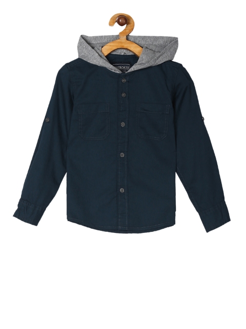 

Cherokee Boys Blue & Grey Regular Fit Printed Hooded Casual Shirt