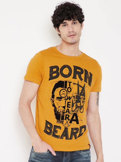 

PUNK Men Mustard Yellow Printed Round Neck T-shirt