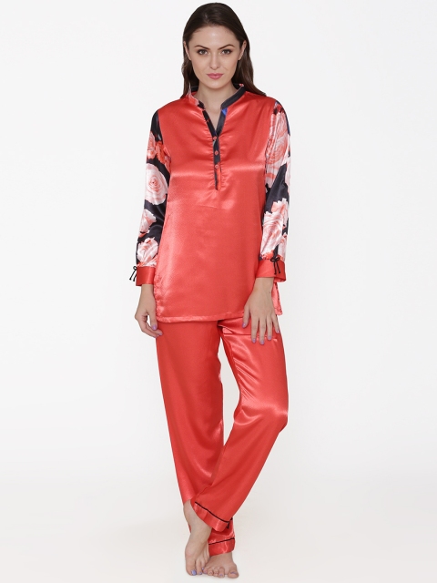 

Private Lives Women Coral Red & Blue Solid Night suit NS0027Y