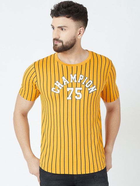 

The Dry State Men Yellow & Black Striped Round Neck T-shirt