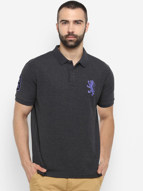 

Red Tape Men Charcoal Grey Solid Polo Collar T-shirt