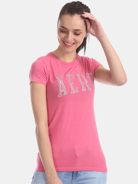 

Aeropostale Women Pink Printed Round Neck T-shirt