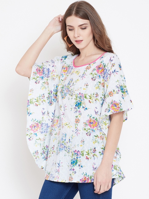 

The Kaftan Company Women White Floral Print Kaftan Pure Cotton Top
