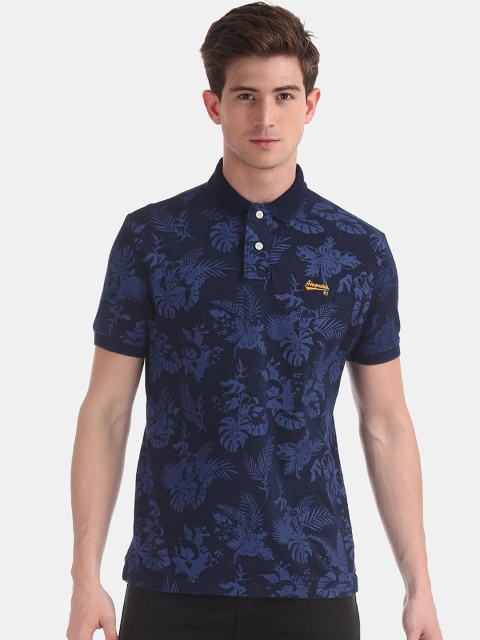 

Aeropostale Men Blue Printed Polo Collar Pure Cotton T-shirt