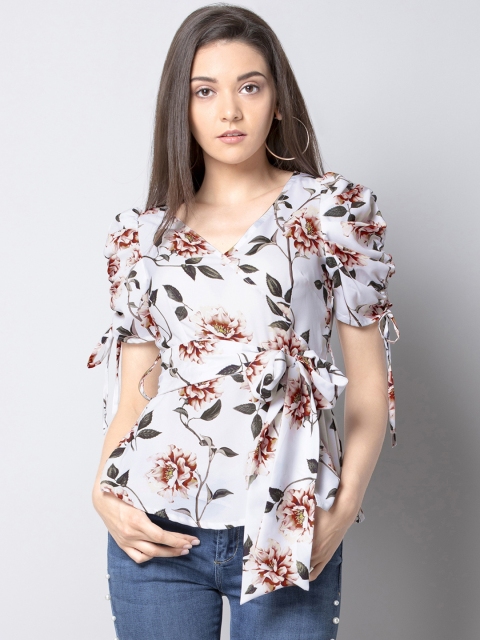 

FabAlley Women White Printed Wrap Top
