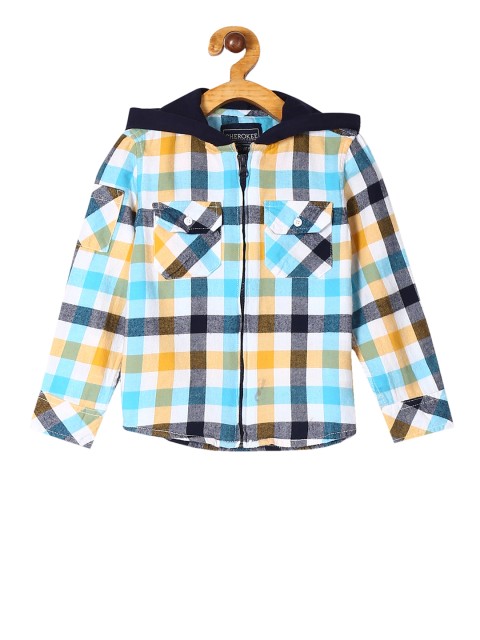 

Cherokee Boys Multicoloured Regular Fit Checked Hooded Casual Shirt, Multi