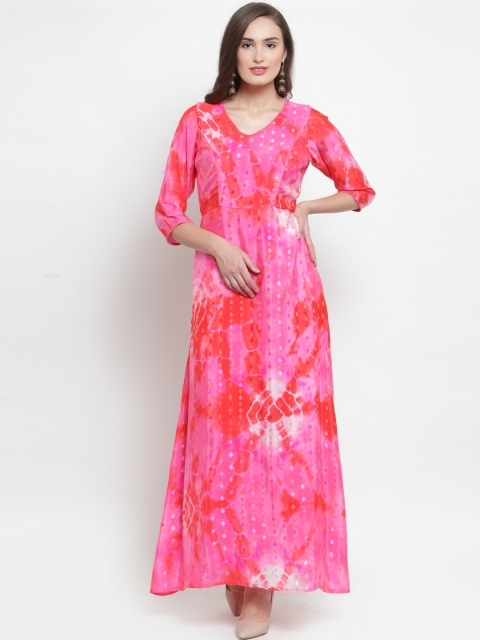 

Aujjessa Women Fuschia Pink & Red Dyed Maxi Dress, Fuchsia