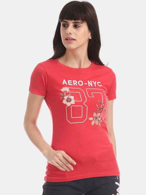 

Aeropostale Women Red Printed Round Neck T-shirt