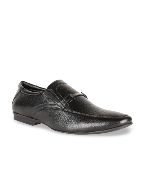 

Peter England Men Black Textured Formal Slip-Ons