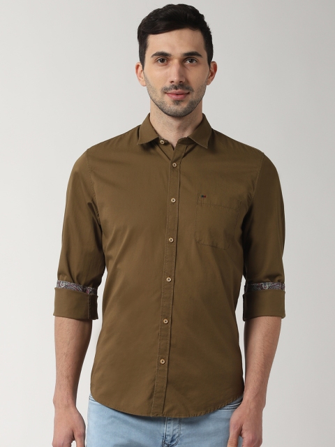 Peter England Casuals Men Khaki Slim Fit Solid Casual Shirt