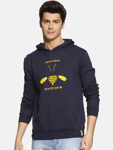 

Campus Sutra Men Navy Blue Printed Hooded Sweatshirt