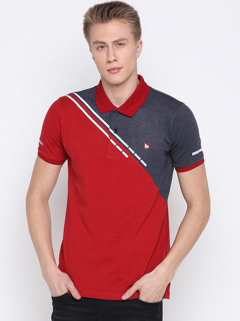 

BULLMER Men Red Colourblocked Polo Collar T-shirt