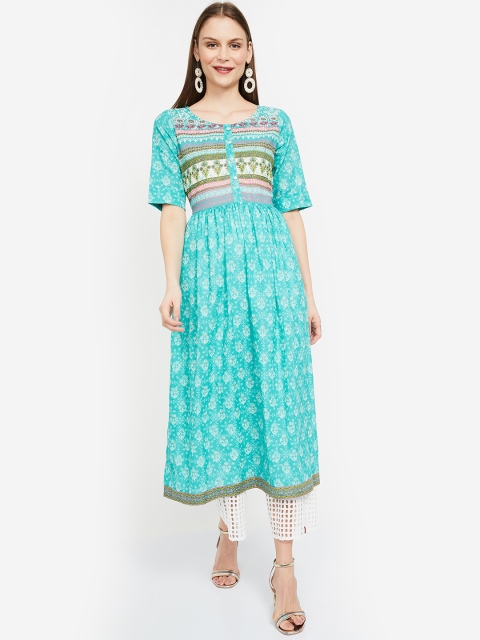 

Melange by Lifestyle Women Turquoise Blue Printed A-Line Kurta