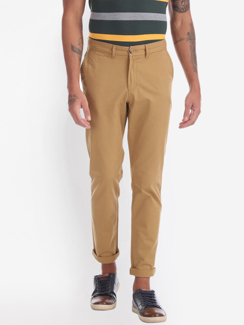 

RUF & TUF Men Khaki Slim Fit Solid Regular Trousers