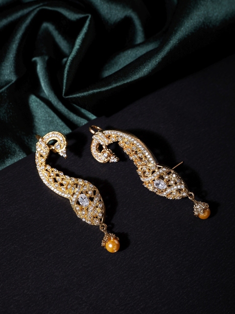 

ZeroKaata Women Gold-Plated White Handcrafted Contemporary Drop Earrings