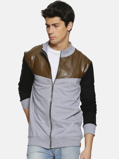 

Campus Sutra Men Grey Colourblocked Bomber Jacket