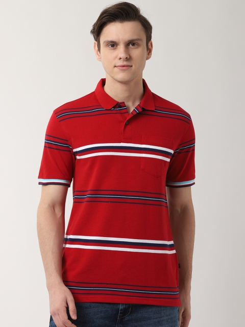 

Peter England Casuals Men Red Striped Polo Collar T-shirt