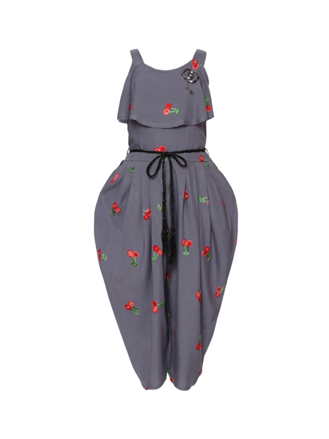 

Aarika Girls Grey & Red Embroidered Basic Jumpsuit