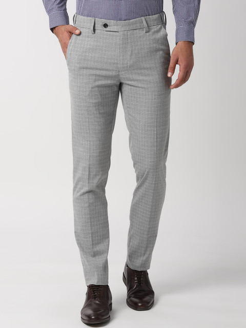 

Peter England Men Grey Slim Fit Checked Formal Trousers