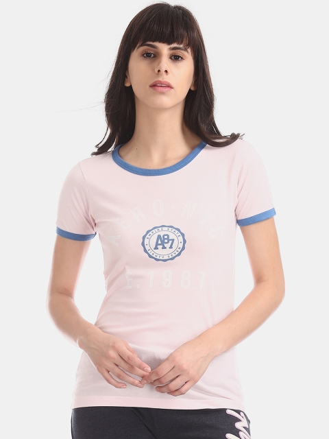 

Aeropostale Women Pink Printed Round Neck T-shirt