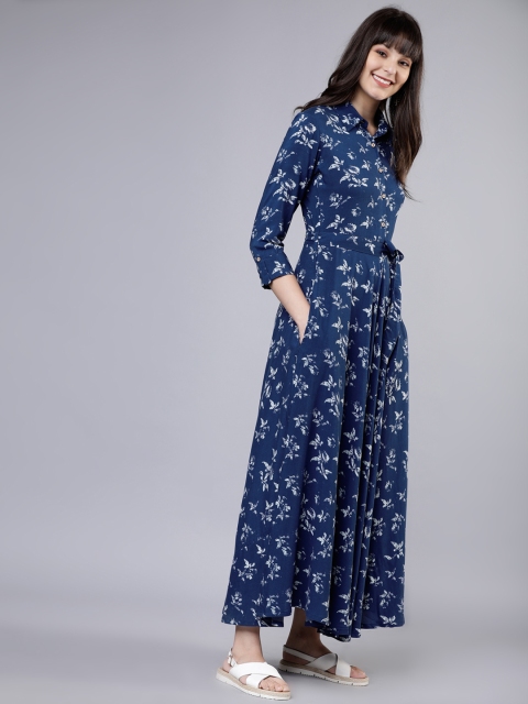 

Vishudh Women Blue Floral Printed Maxi Dress