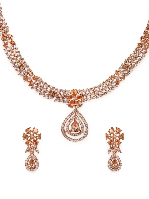 

Rubans Rose Gold-Plated Handcrafted CZ Studded Jewellery Set