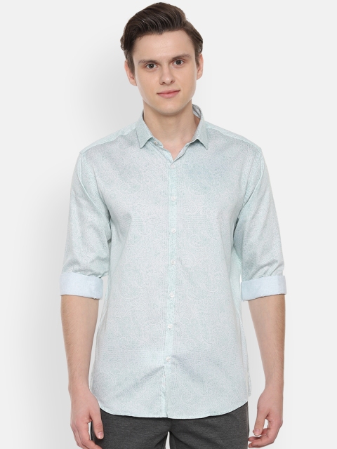 

V Dot Men White & Green Slim Fit Printed Casual Shirt
