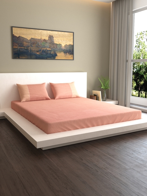 

MARK HOME Peach-Coloured Solid 300 TC Cotton 1 King Bedsheet with 2 Pillow Covers
